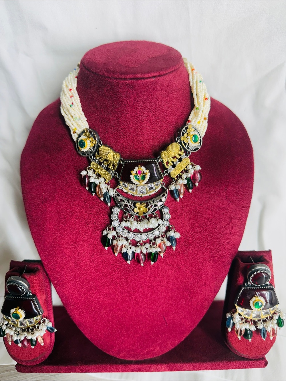 Traditional Multicolor Beaded Statement Necklace Set